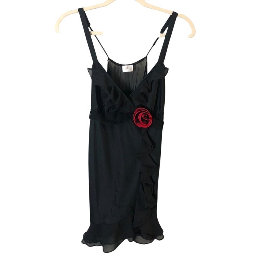Flora Nikrooz Chiffon Mesh Ruffle Rose Chemise Lingerie Babydoll